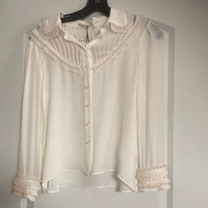 NWT ALICE & OLIVIA PEARL DETAIL BLOUSE